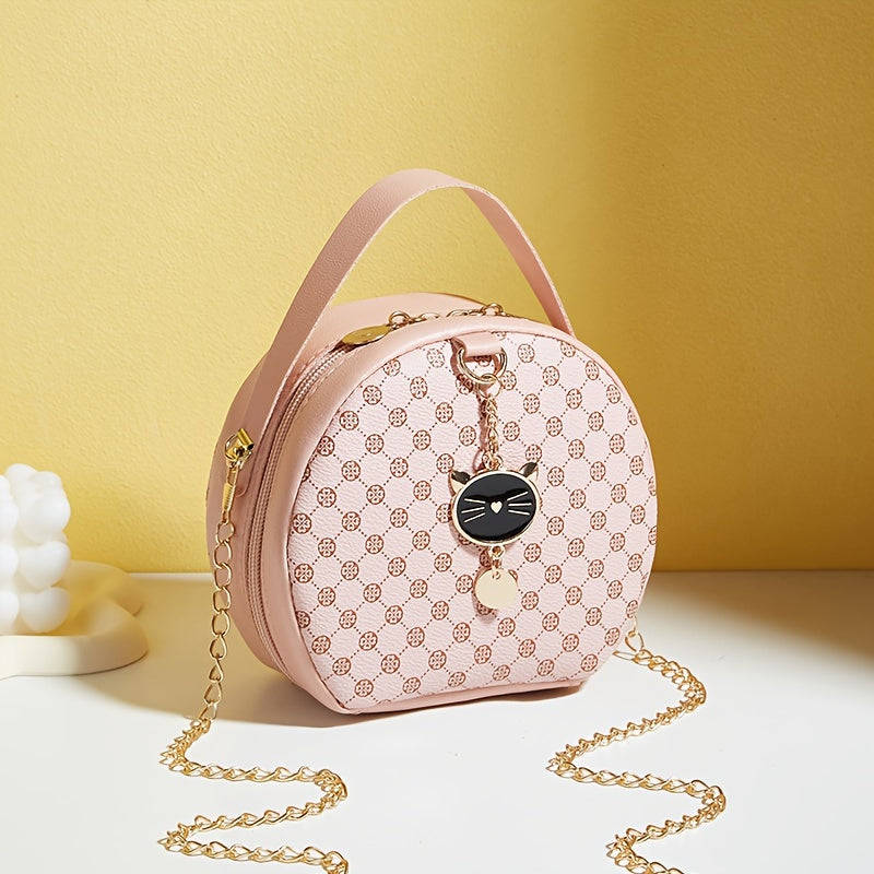 Girls Classic Fashion Diamond Letter Print Round Crossbody Bag