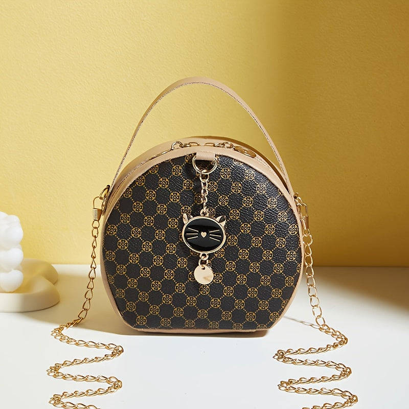 Girls Classic Fashion Diamond Letter Print Round Crossbody Bag