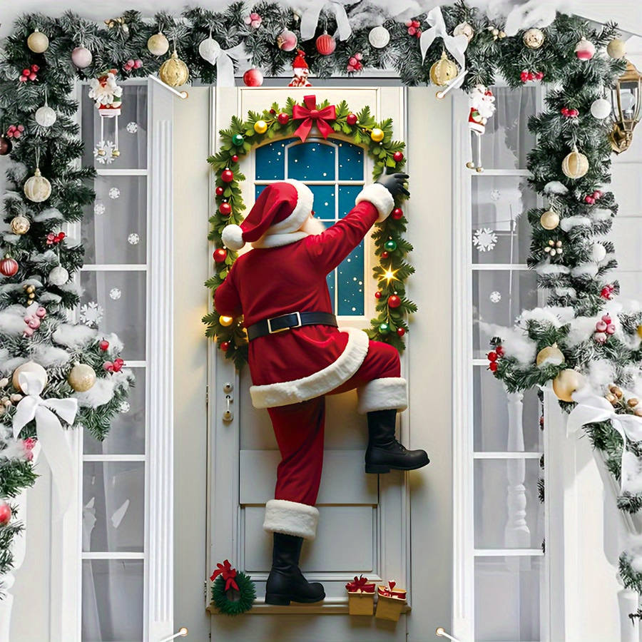 Santa Claus Christmas Porch Banner Durable Polyester Door Frame Decoration, Bright And Fade Resistan
