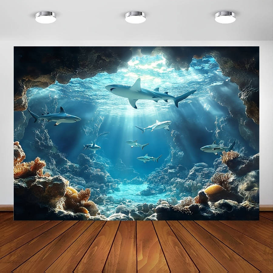 1pc Underwater Sea Life Polyester Backdrop, Ocean Shark Coral Fish Wall Decor