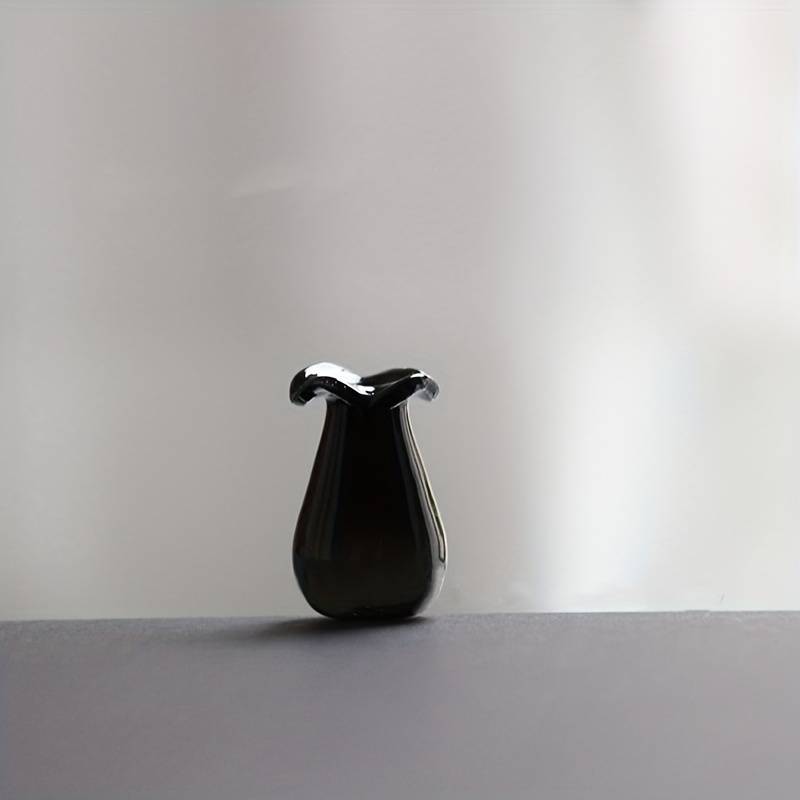 Set of Two Small Black And White Glass Vases