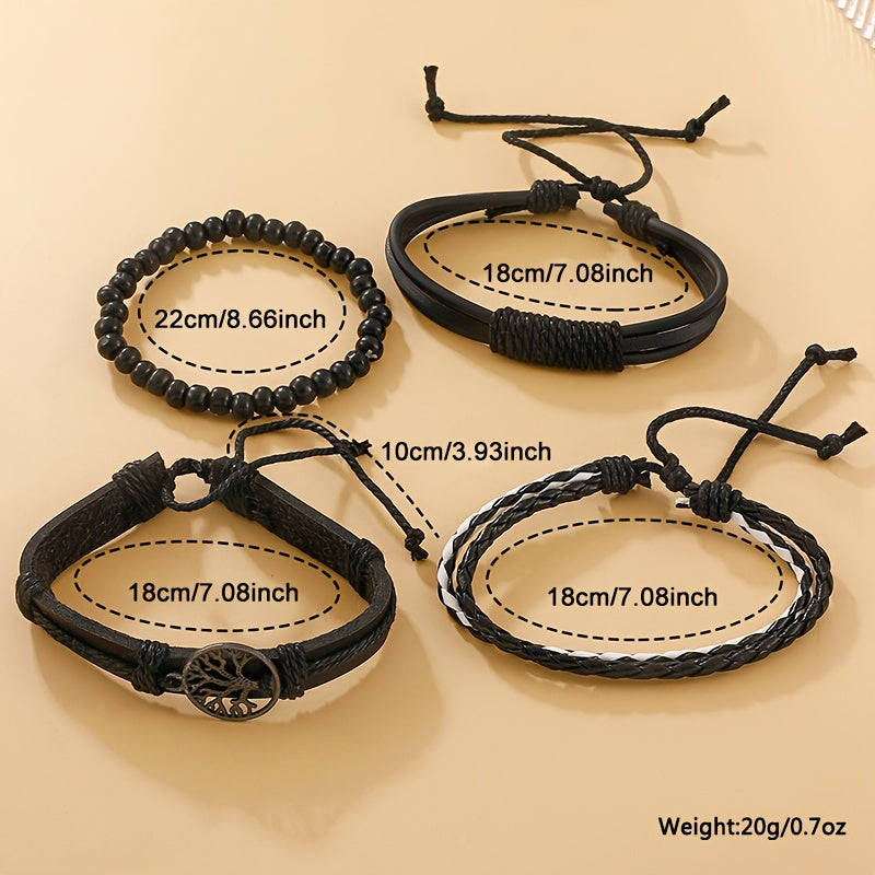 5 Piece Men's Casual Black Quartz Watch and Bracelet Set