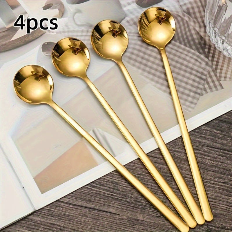 4pcs Golden Stainless Steel Long Handle Spoons Set