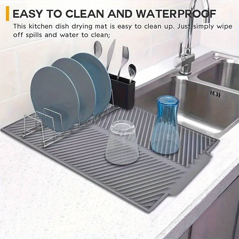 Silicone Dish Drying Mat - 1pc Multipurpose Draining Pad with Hanging Hole