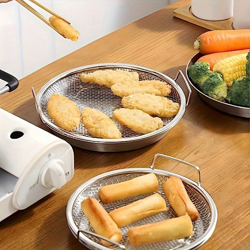 Reusable Round Stainless Steel Oil Filter Tray with Mesh Basket
