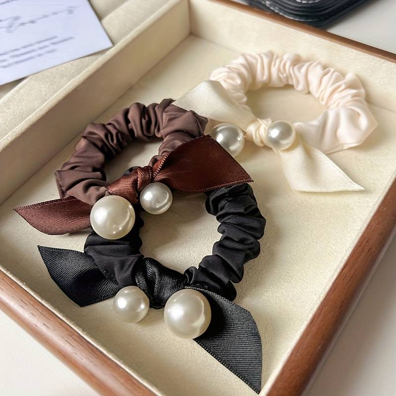 Elegant Pearl Bow Hair Tie Set
