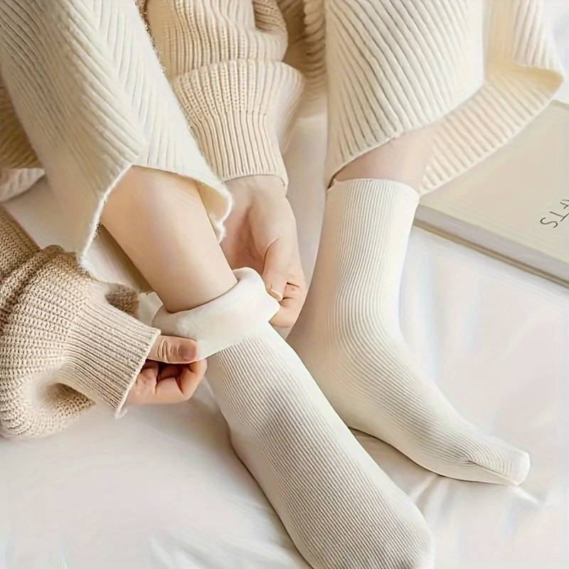 5pcs Cozy Plush-Lined Women's Mid-Calf Socks - Soft