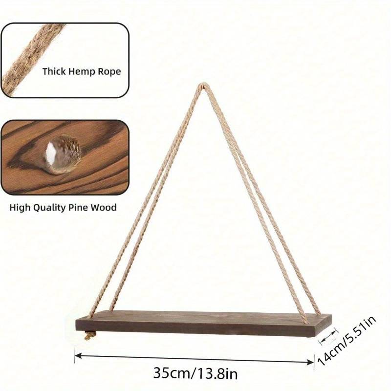 1pc Wooden Swing Hanging Hemp Rope Wall Shelve Mounted Floating Home Living Room Plant Flower Pot Tr