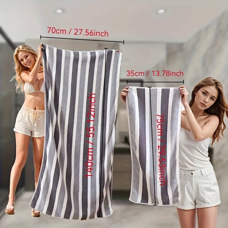 Ultra-Soft Striped Coral Fleece Bath Towels