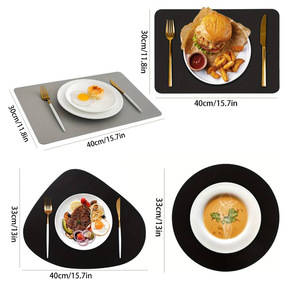 6pcs Set of Black Round and Oval Faux Leather Table Mats