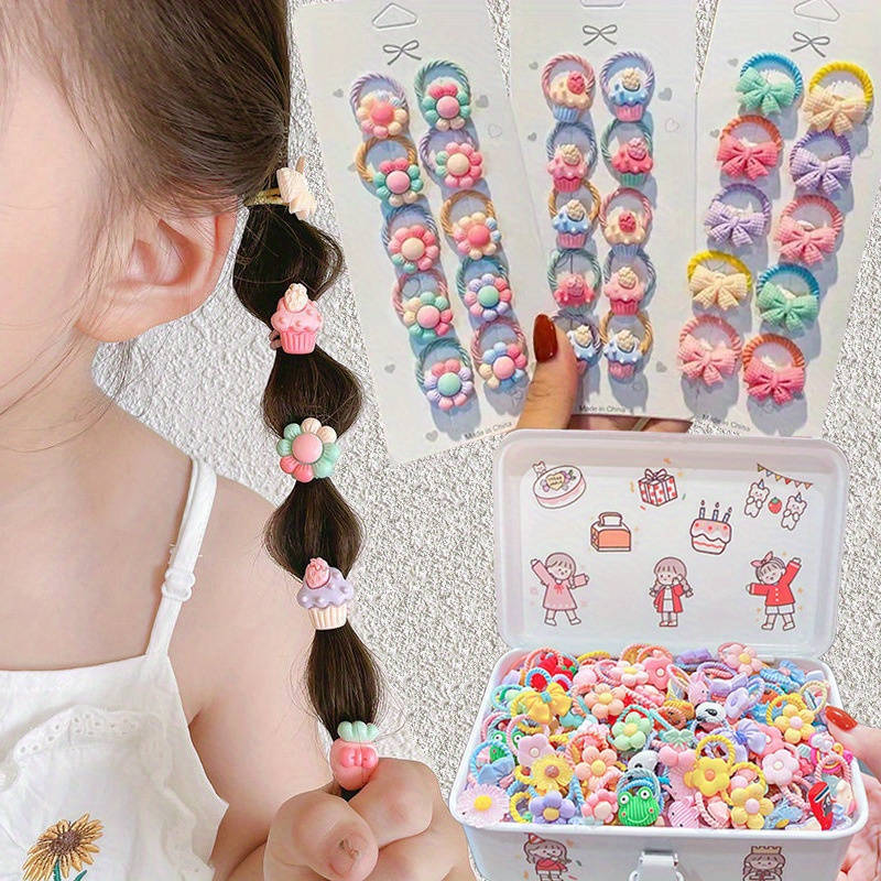 Cute Cartoon And Floral Elastic Hair Ties Set