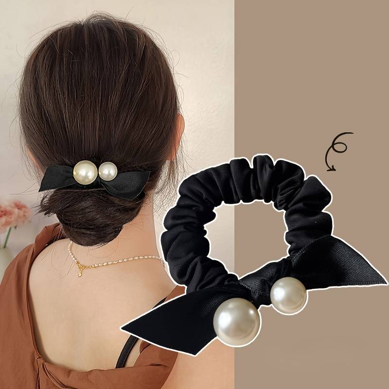 Elegant Pearl Bow Hair Tie Set