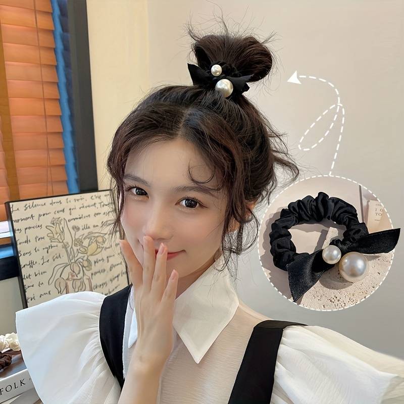 Elegant Pearl Bow Hair Tie Set