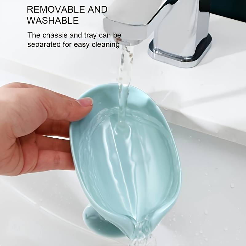 Leaf-Shaped Wall-Mounted Soap Dish with Suction Cup Base