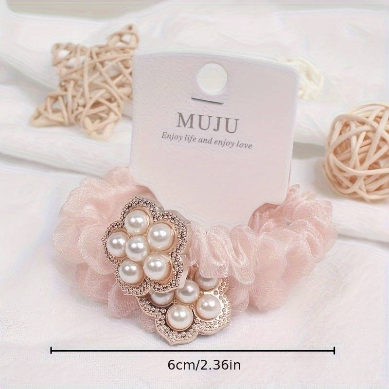 Elegant 2pcs Set Faux Pearl & Mesh Hair Ties