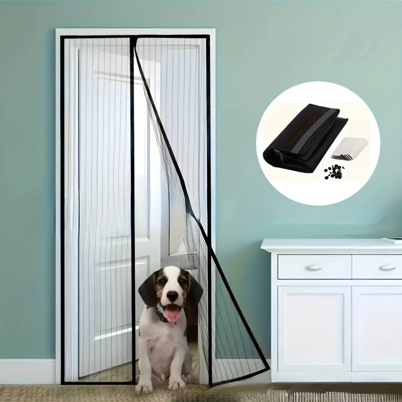 Easy-Install Magnetic Striped Gauze Door Curtain