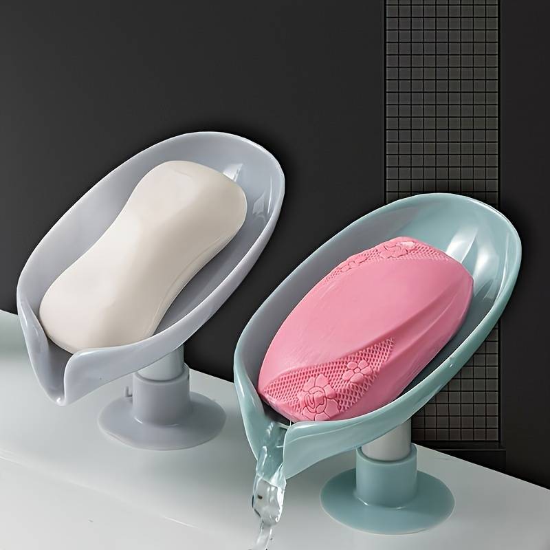 Leaf-Shaped Wall-Mounted Soap Dish with Suction Cup Base