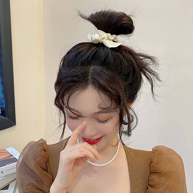 Elegant Pearl Bow Hair Tie Set