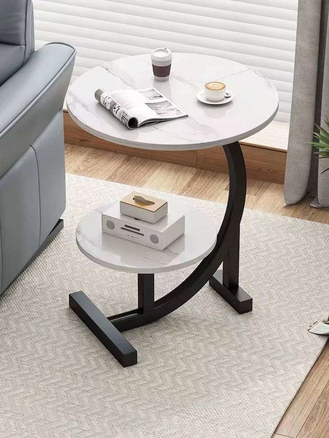 Modern Stylish C Shape Round Sofa Side Table 2 Layers
