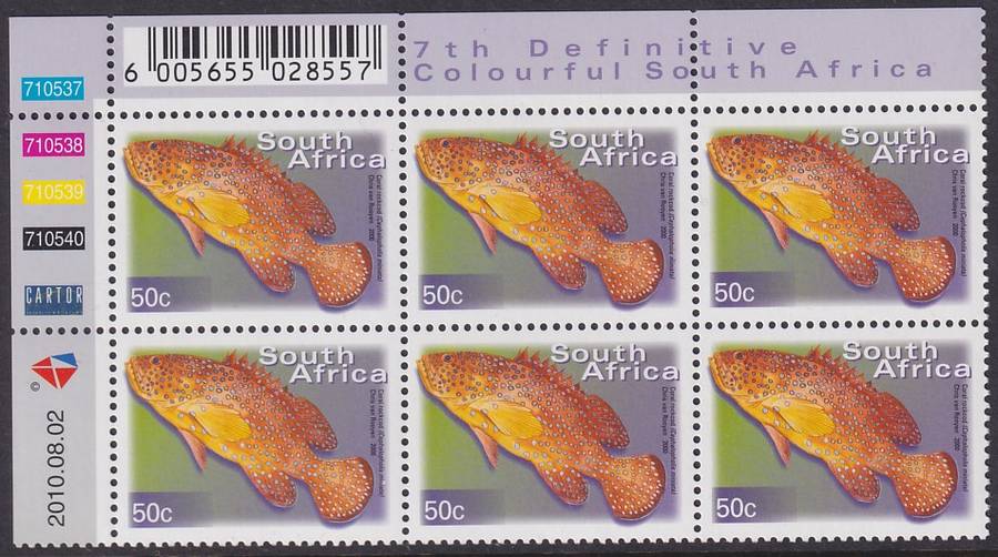 SOUTH AFRICA 2000 7th Definitive 50c control block dated 2010.08.02 (SACC 1298a, MNH)