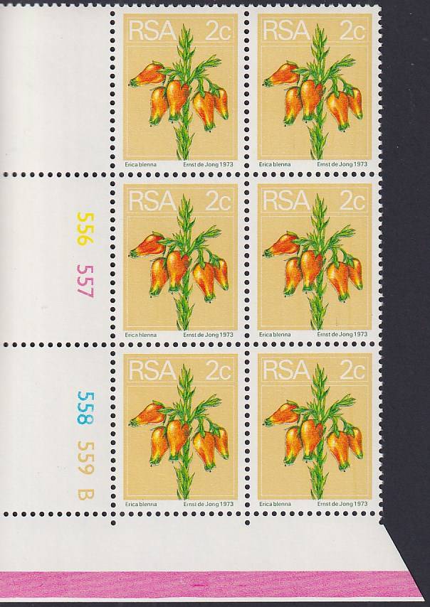 SOUTH AFRICA - RARE 2nd definitive 2c control block with missing date (MNH, unpriced)