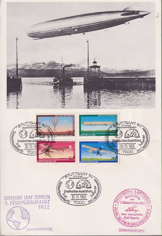 GERMANY  1982 50th Anniversary Deutsche Luftpost Graf Zeppelin flight Berlin to Stuttgart (2 sheets)