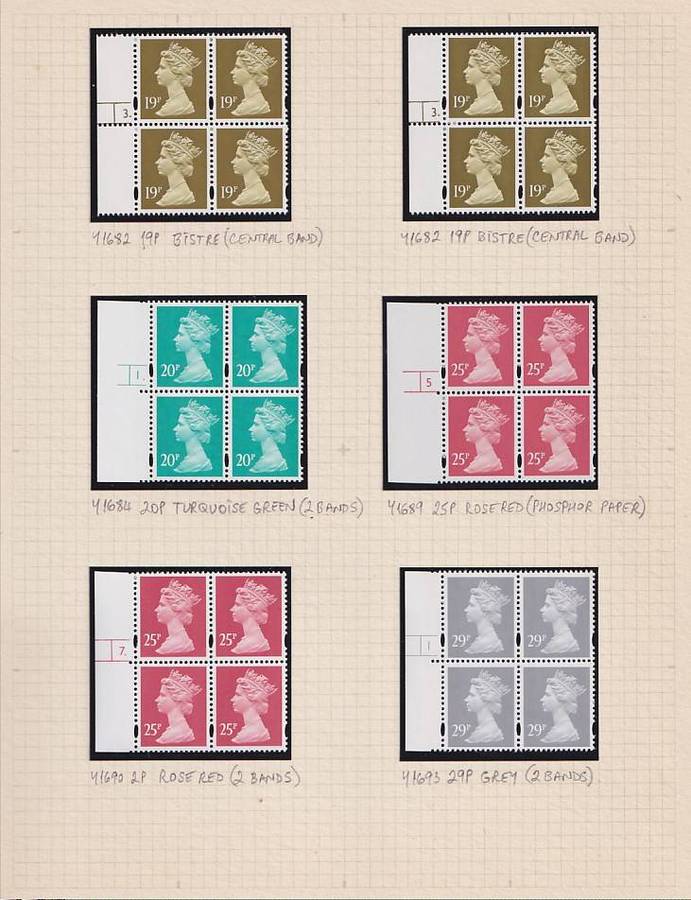 Great Britain 1993 written up collection of Machins to 50p in blocks (3 scans, MNH)