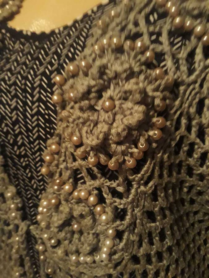 JACKET -  VINTAGE CROCHET JACKET WITH BEADED DETAIL - SIZE 12/36/L - VERY GOOD CONDITION