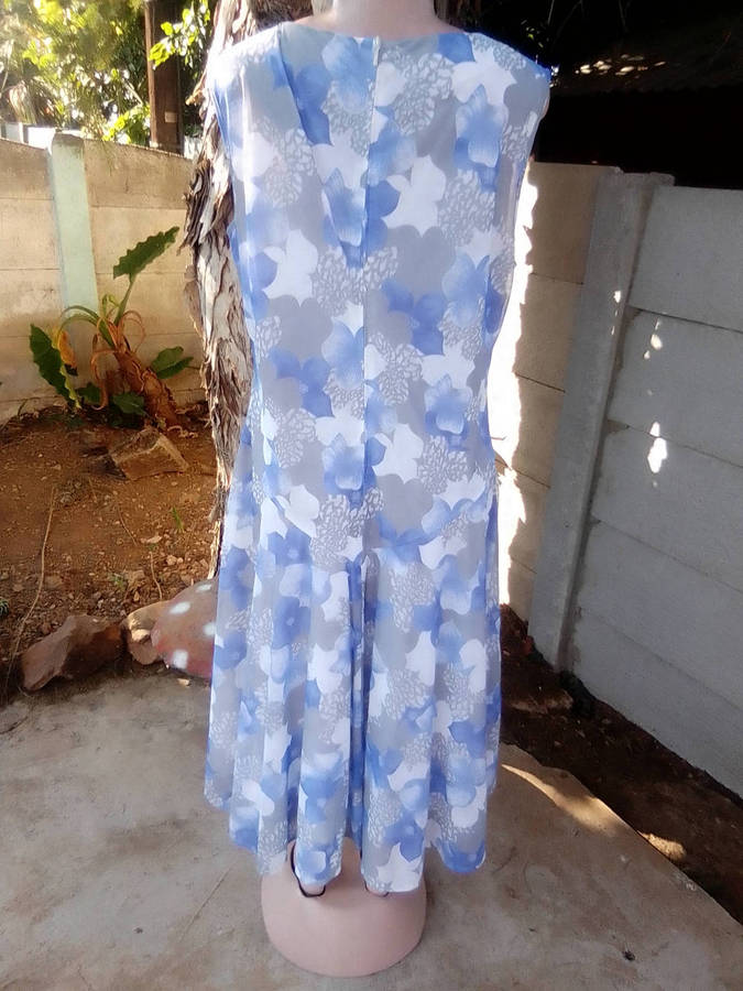 Vintage Blue, Grey & White Dress with Matching Cover Jacket - Size 16 and Half