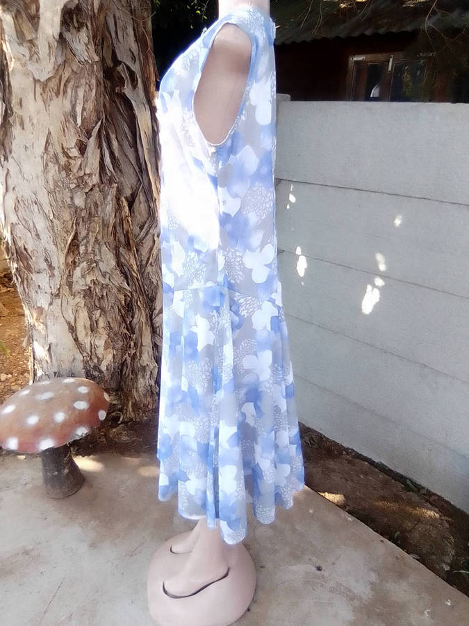 Vintage Blue, Grey & White Dress with Matching Cover Jacket - Size 16 and Half