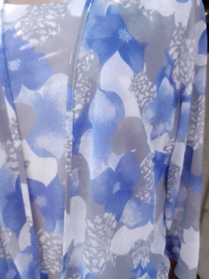 Vintage Blue, Grey & White Dress with Matching Cover Jacket - Size 16 and Half