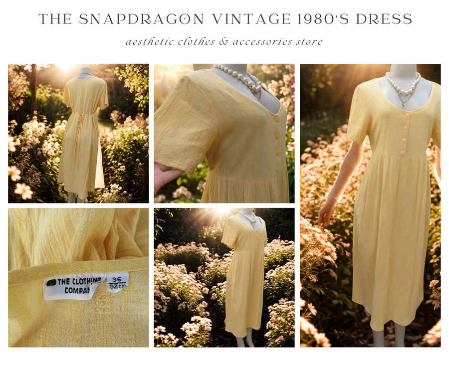 VINTAGE THE CLOTHING COMPANY BRAND - 1980'S DRESS IN LIGHT YELLOW COLOUR WITH BACK TIES