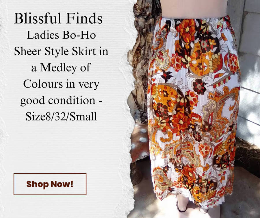 Bo-Ho Paisley Style Sheer Skirt with elasticated waist and thin gold stripe