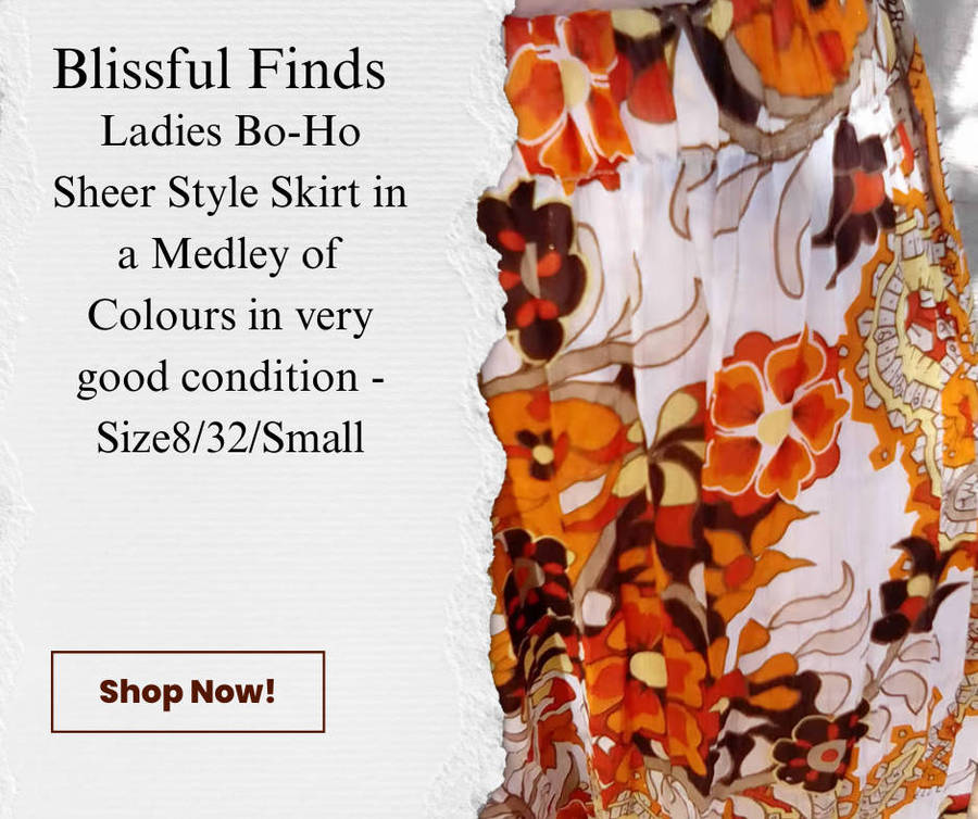 Bo-Ho Paisley Style Sheer Skirt with elasticated waist and thin gold stripe