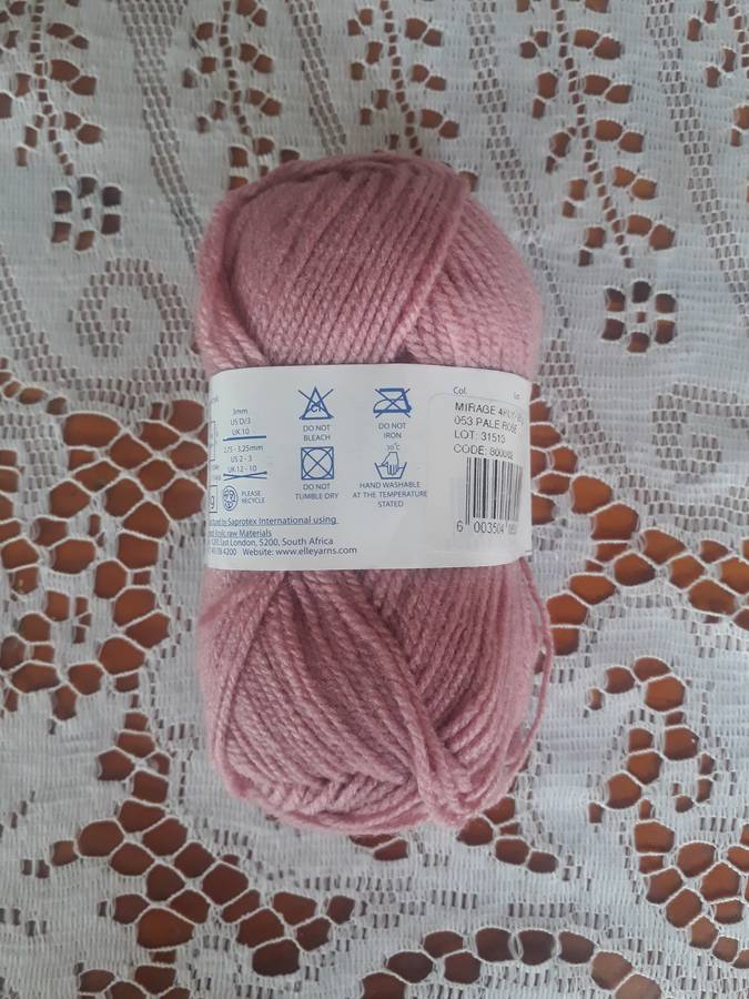 KNITTING WOOL/YARN - ELLE MIRAGE 4 PLY 25G - PALE ROSE