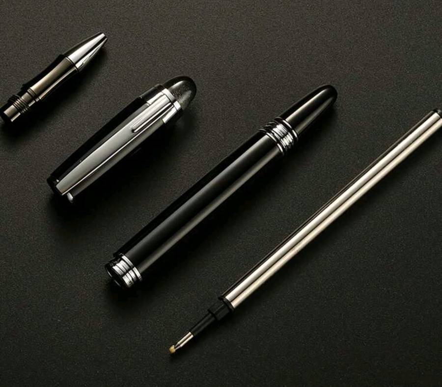 Ultra Luxurious Silver & Black Metal Grid RollerBall Pen