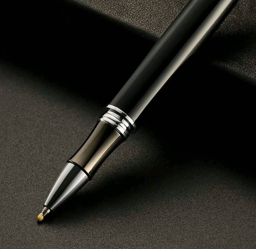 Ultra Luxurious Silver & Black Metal Grid RollerBall Pen