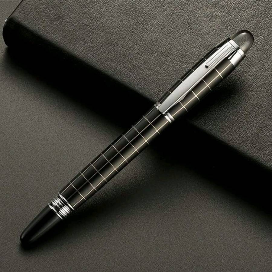 Ultra Luxurious Silver & Black Metal Grid RollerBall Pen