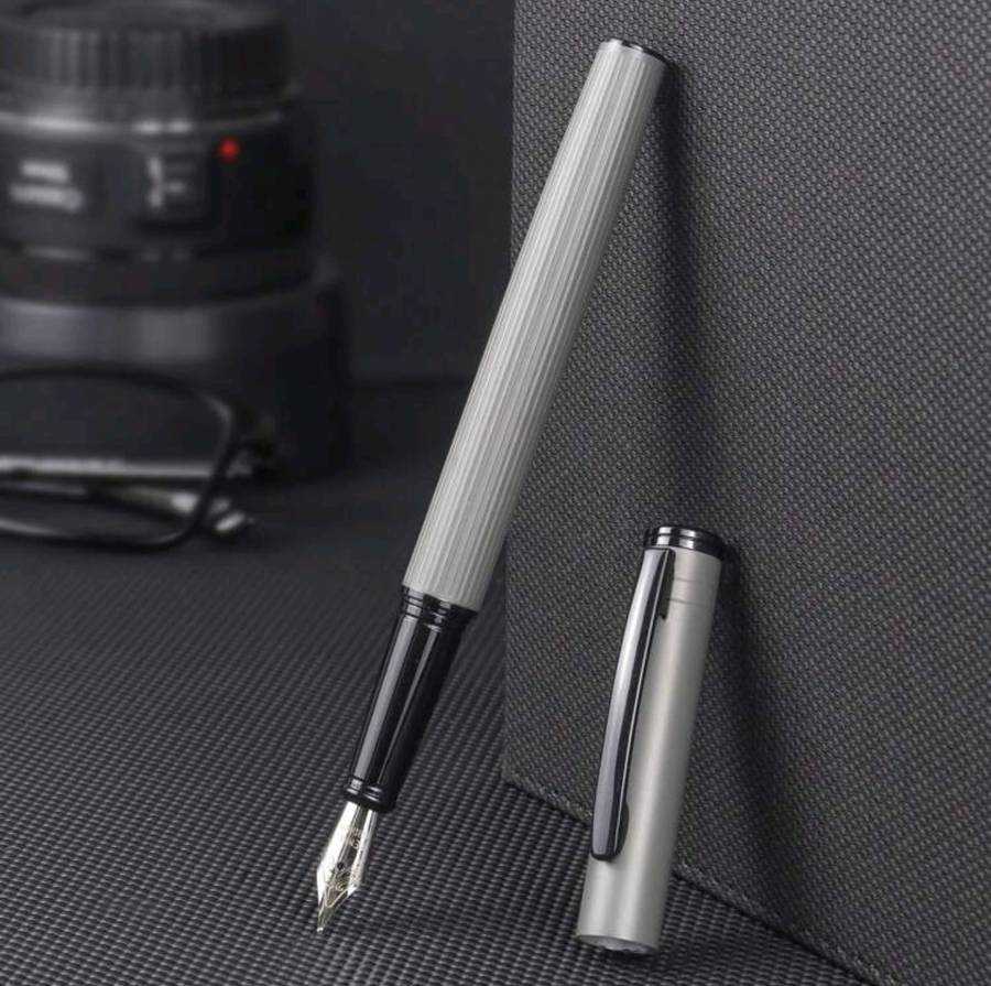 Grey Textured Metal Body Fountain Pen