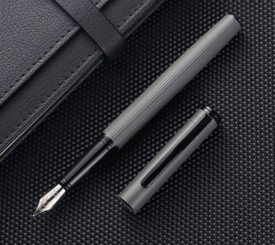 Grey Textured Metal Body Fountain Pen