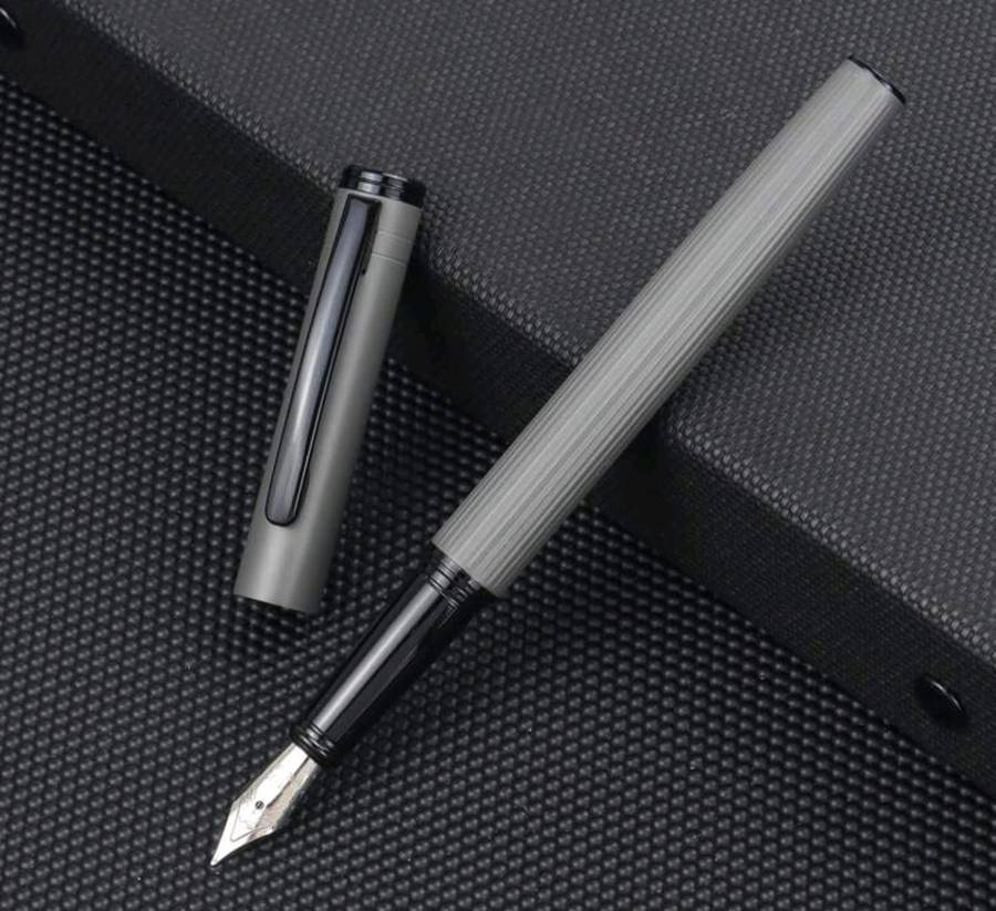 Grey Textured Metal Body Fountain Pen