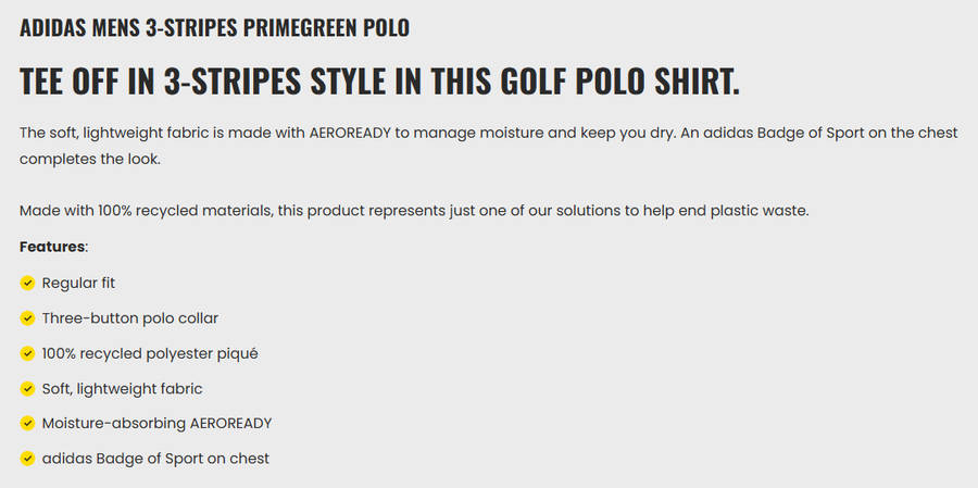 GOLF - Adidas Mens 3-Stripes Primegreen Polo (Navy Blue)