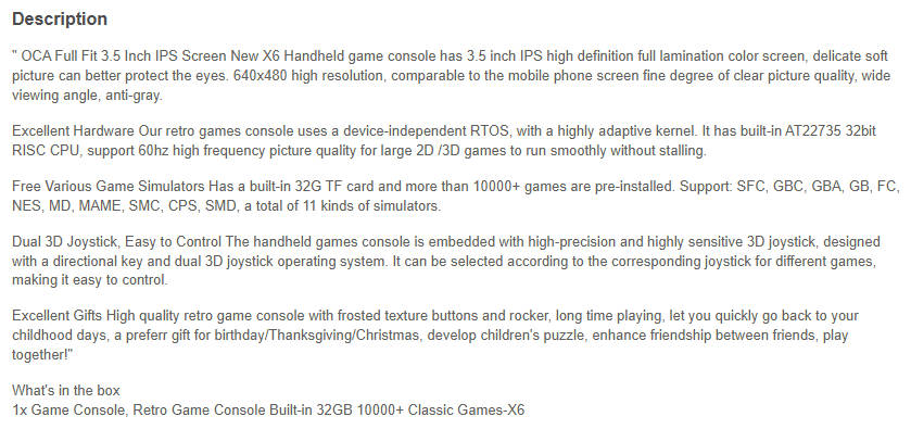 X6 Retro Gaming Console