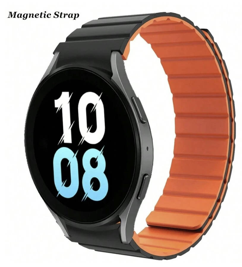 2 Tone Magnetic Silicone Strap compatible with Samsung Watch 6 / 5 / 4 (BLACK ORANGE)