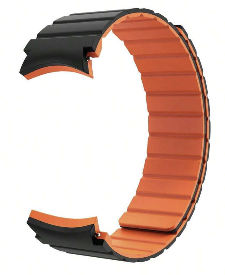 2 Tone Magnetic Silicone Strap compatible with Samsung Watch 6 / 5 / 4 (BLACK ORANGE)