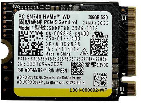 Western Digital M.2 NVME Solid State Hard Drive - 256 Gigabyte