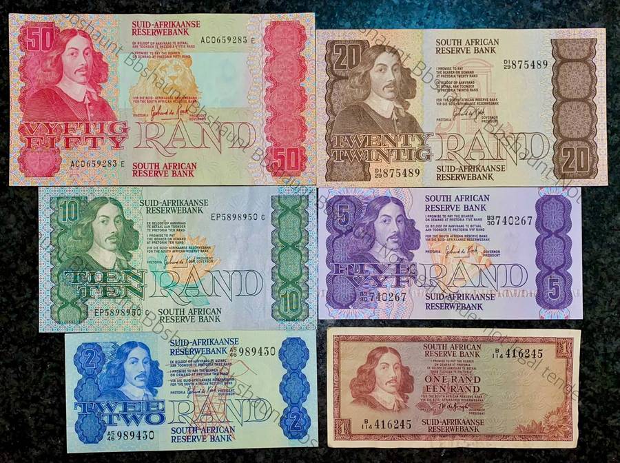 Complete Set GPC De Kock & Decimals R50 TO R2 - 1980s (R1 de Jongh 1975) (1 bid takes all)