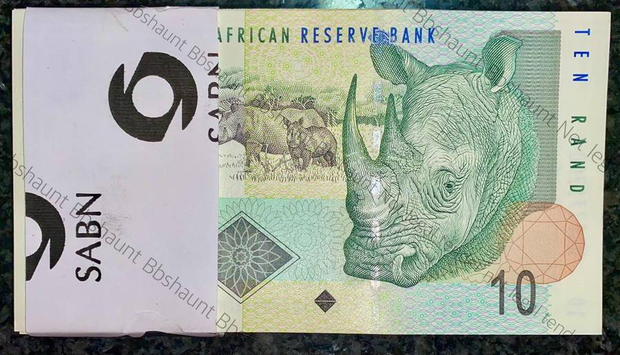 TT Mboweni Pack R10 in seq HA0775119-200 -- 82 note 2nd issue 2004 Rhino wtm with original bank band