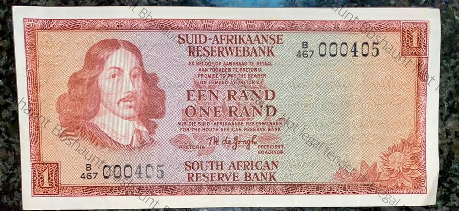 Tw De Jongh. R1 low number B467 /000405 springbuck wtm