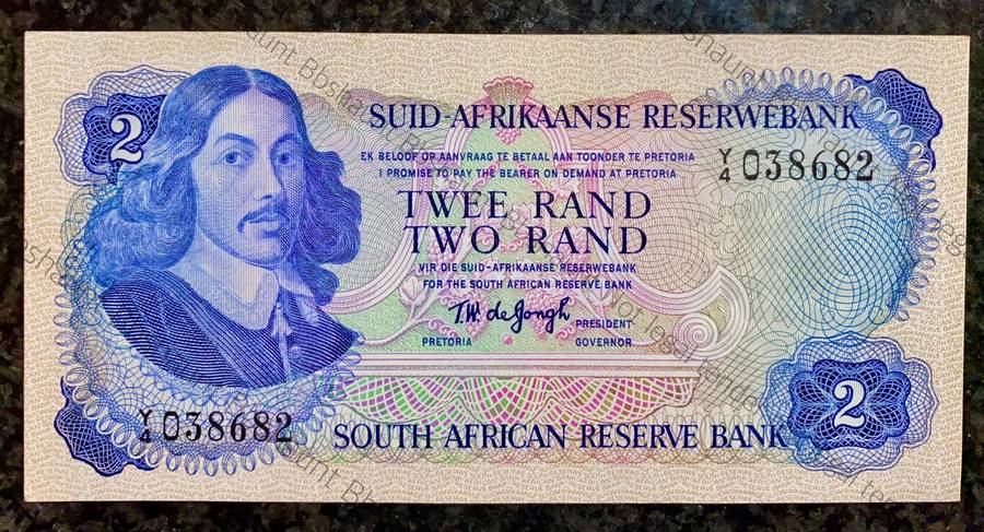 Replacement Note. TW De Jongh R2 -- Y4 /038682 Springbuck wtm -- Unc 3nd issue 1976 very scarce